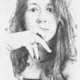 A sketch-style image of a woman with her hand resting thoughtfully on her chin, her gaze seemingly directed at the viewer. Her wavy hair cascades around her face.