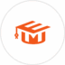 A sleek orange graduation cap icon creatively integrates the letter "M" as the top, all set against a clean white circular background.