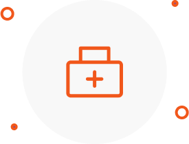 Orange outline of a medical kit with a cross in the center, set inside a large white circle bordered by small orange circles—ideal for illustrating nurses or medical assistants in a medical career comparison.