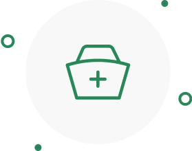 A green line drawing of a nurse's hat with a plus sign in the center, set inside a white circle with green dots scattered around the edge—perfect for celebrating Nurses and those pursuing a medical career.